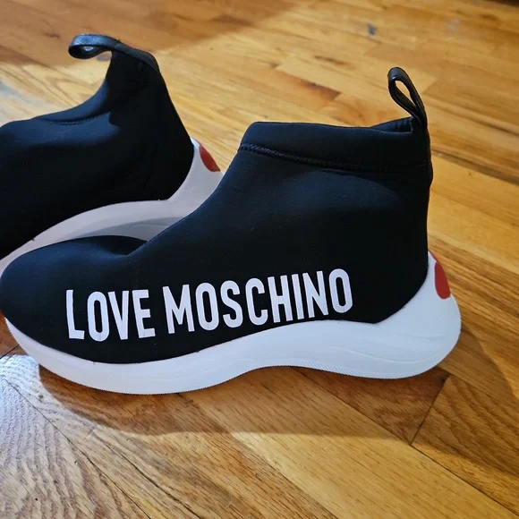 LOVE MOSCHINO hi top slip in neoprene/fabric sneakers worn once size 37 - Picture 1 of 4